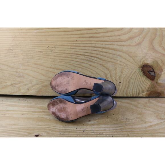 Anthropologie Leifsdottir Womens 7B Blue Suede T-Strap Lunar Puzzle 4" Buckle - Picture 6 of 9